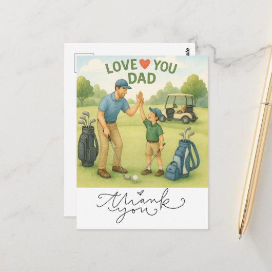 Carte Postale Thème golf pour Papa (Devant/Arrière en situation)