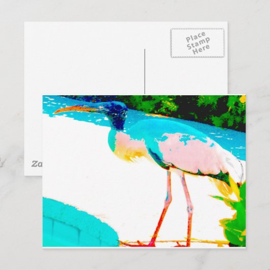 Carte Postale Thème graphique de cigogne tropicale (Devant / Derrière)