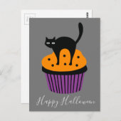 Carte Postale Thème Halloween orange chat noir (Devant / Derrière)