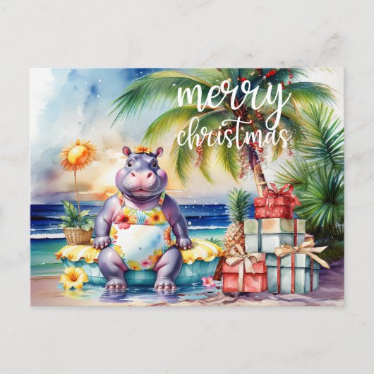 Carte Postale Thème Hippo Noël Hawaïen (Devant)