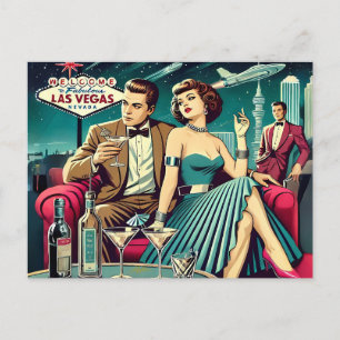 Carte Postale Thème Martini Las Vegas Espace Age Soirée