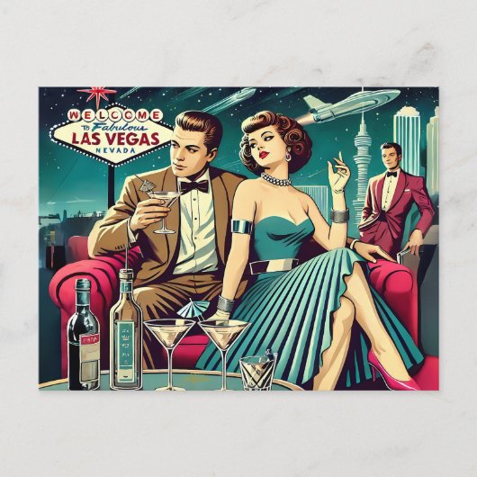 Carte Postale Thème Martini Las Vegas Espace Age Soirée (Devant)