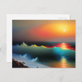 Carte Postale Thème Océan et coucher de soleil (Devant / Derrière)