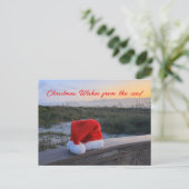 Carte postale thème plage avec Santa Hat (Debout devant)