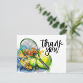 Carte Postale Thème tennis avec raquette et balle aquarelle (Debout devant)