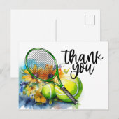 Carte Postale Thème tennis avec raquette et balle aquarelle (Devant / Derrière)