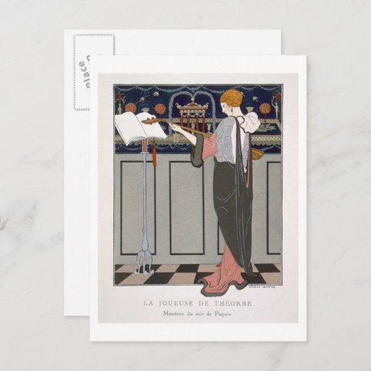 Carte Postale Theorbo Player, design pour un manteau de soirée (Devant / Derrière)