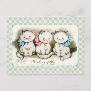 Carte Postale Thinking of You Three Kitties Vintage Reproduction