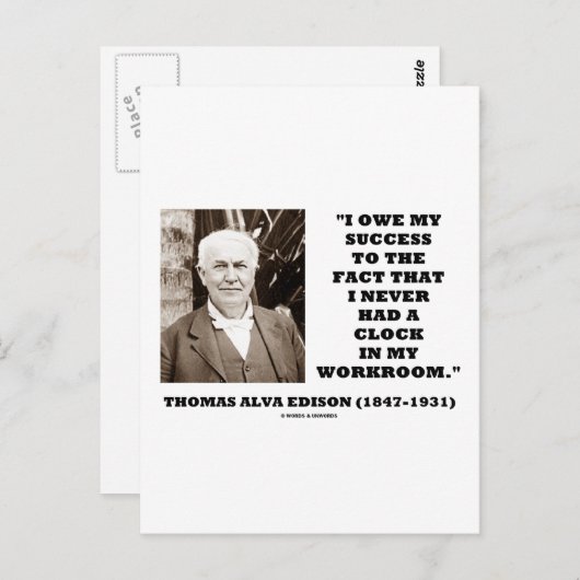 Carte Postale Thomas Edison La Réussite N'A Jamais Eu De Salle D (Devant / Derrière)