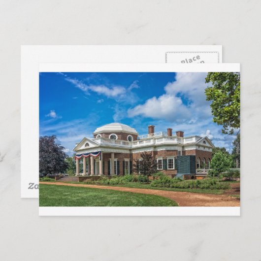 Carte Postale Thomas Jefferson Maison à Monticello (Devant / Derrière)