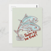 Carte Postale Thon s'échappant d'une boîte (Devant / Derrière)