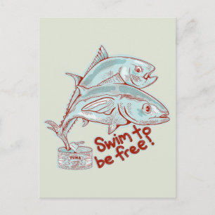 Carte Postale Thon s'échappant d'une boîte