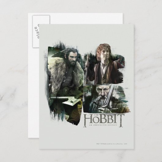 Carte Postale THORIN OAKENSHIELD™, BILBO BAGGINS™, & Gandalf Art (Devant / Derrière)