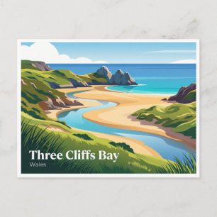 Carte Postale Three Cliffs Bay Swansea Royaume-Uni