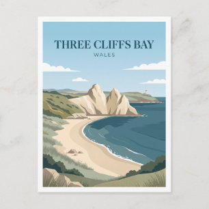Carte Postale Three Cliffs Bay Swansea Royaume-Uni