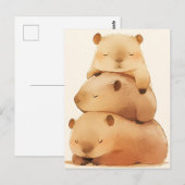 Carte Postale Three Napping Capybara Stack Minimalist Animal (Devant / Derrière)