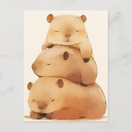 Carte Postale Three Napping Capybara Stack Minimalist Animal (Devant)
