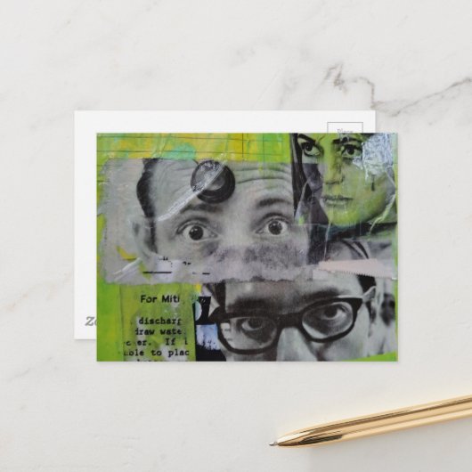Carte Postale Three Pairs of Eyes Looking Mixed Media Collage (Devant/Arrière en situation)