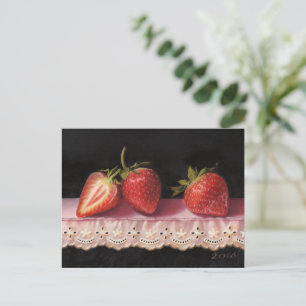 Carte Postale Three Strawberries on Lace Postcard
