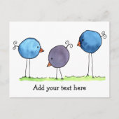 Carte Postale Three Whimsical Watercolor Birds (Devant)