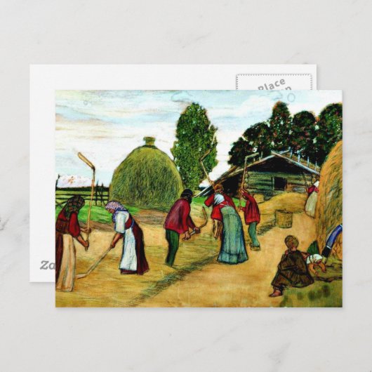 Carte Postale Threshing, tableau de Boris Kustodiev (Devant / Derrière)