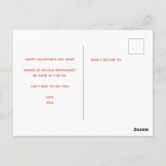 CARTE POSTALE TIC TAC TOE VALENTINE'S DAY (Dos)