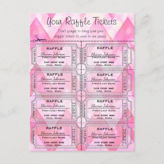 Carte Postale Tickets Raffle Chevron Rose (Devant)