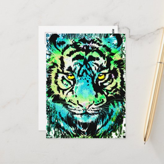 Carte postale Tiger - Carte postale Tiger coloré (Devant/Arrière en situation)