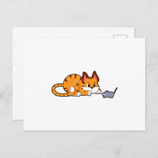Carte Postale Tiger chat avec souris (Devant / Derrière)