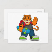 Carte Postale Tiger comme patineur avec skateboard (Devant / Derrière)