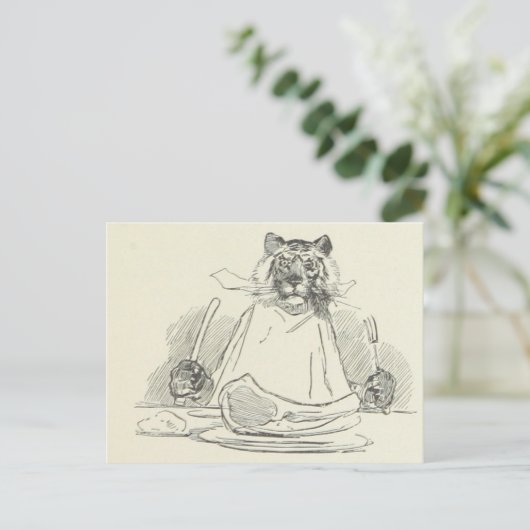 Carte Postale Tiger Eating Meat with Knife and Fork (Debout devant)