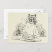Carte Postale Tiger Eating Meat with Knife and Fork (Devant / Derrière)