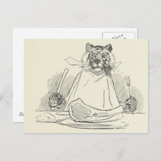 Carte Postale Tiger Eating Meat with Knife and Fork (Devant / Derrière)