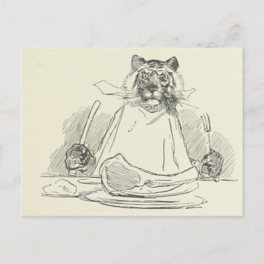 Carte Postale Tiger Eating Meat with Knife and Fork (Devant)