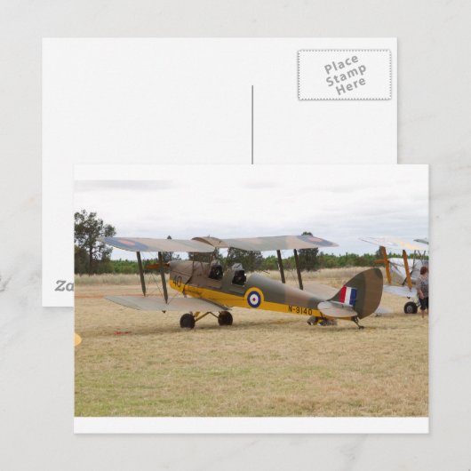 Carte Postale Tiger Moth 80E Anniversaire Vol (Devant / Derrière)