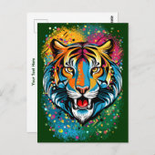 Carte Postale Tiger Tiger Tête arc-en-ciel teintures (Devant / Derrière)