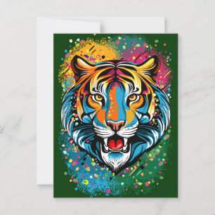 Carte Postale Tiger Tiger Tête arc-en-ciel teintures