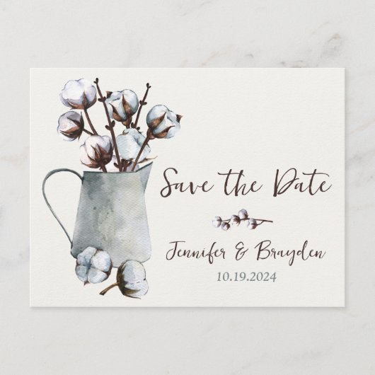 Carte Postale Tiges de coton dans un pichet Mariage Save the Dat (Devant)