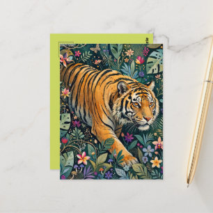 Carte Postale Tigre aux Yeux Ambrés Feuillage de la Jungle Fanta