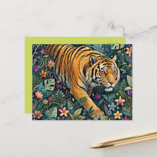 Carte Postale Tigre aux Yeux Ambrés Feuillage de la Jungle Fanta