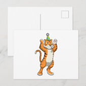 Carte Postale Tigre avec chapeau de fête Party (Devant / Derrière)
