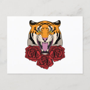 Carte Postale Tigre avec des roses