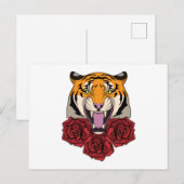 Carte Postale Tigre avec des roses (Devant / Derrière)