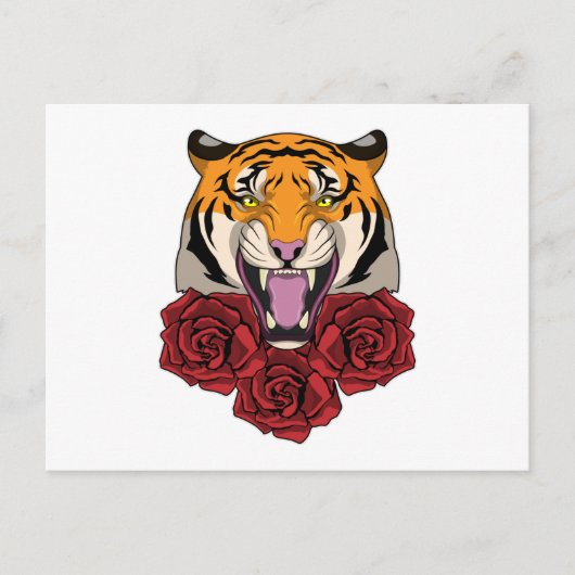 Carte Postale Tigre avec des roses (Devant)