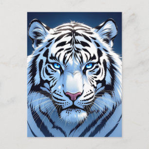 Carte Postale Tigre blanc aux yeux bleus Dire bonjour