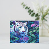 Carte Postale Tigre blanc en fleurs violettes (Debout devant)