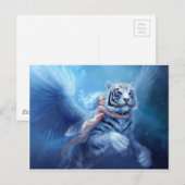Carte Postale Tigre Blanc Volant Avec Angel (Devant / Derrière)