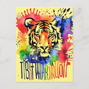 Carte Postale Tigre coloré aquarelle drôle