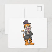 Carte Postale Tigre comme marié avec veste et chapeau (Devant / Derrière)