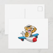 Carte Postale Tigre comme pilote dans un avion (Devant / Derrière)